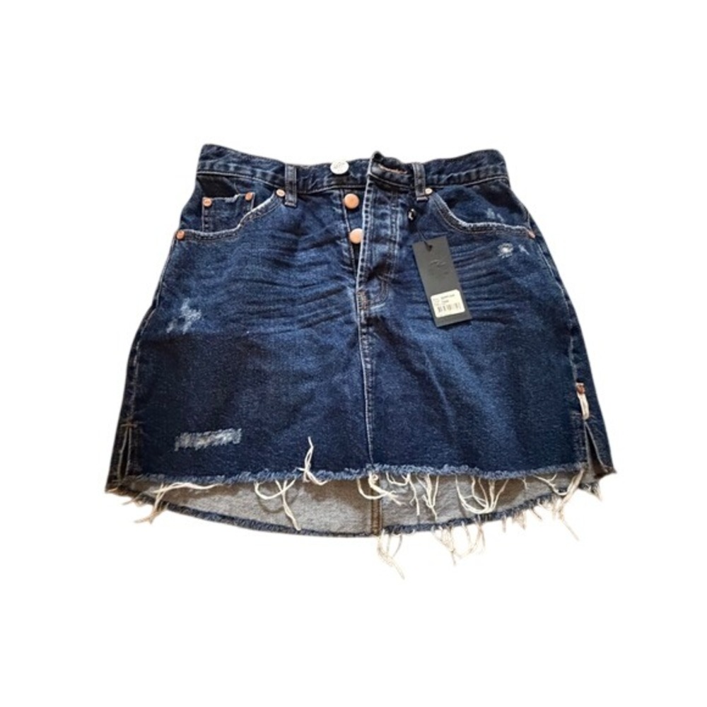 OneTeaspoon High Waist 2020 Mini Denim Skirt Dark Wash Distressed Size 26 NWT